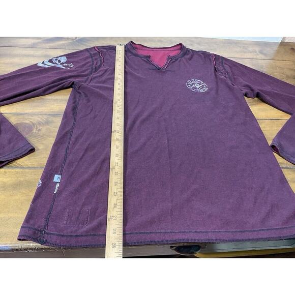 Affliction Shirt Mens Size XL Maroon Reversible Distressed Long Sleeve Shirt - Picture 5 of 10